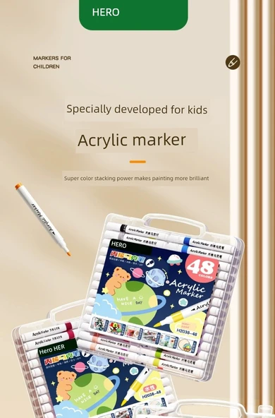 Akrilik Marker Kalemler - 48 Renk - Gelişmiş Set/56 Parça - Basma Gerektirmeyen - 7