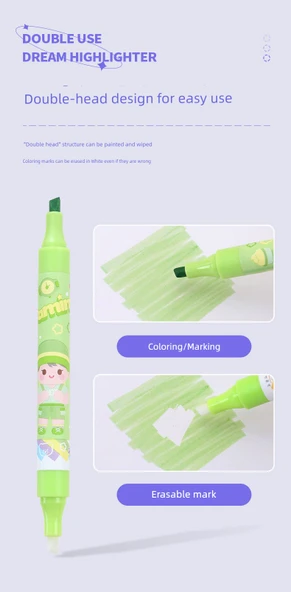 Silinebilir Floresan Vurgulayıcı Kalem Seti - Parfümsüz Yuvarlak Çubuk [Rastgele 1 adet] - 9