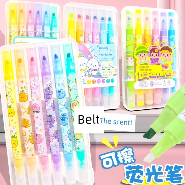 Silinebilir Floresan Vurgulayıcı Kalem Seti - Parfümsüz Yuvarlak Çubuk [Rastgele 1 adet] - 2