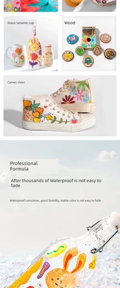 Akrilik Marker Kalem Seti - Üçgen - 12 Renk ve Kontur Kalemi - 9