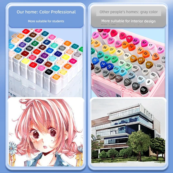 Su Bazlı İkili Uçlu Marker Seti - 24 Renk İkili Uçlu Marker ve Boyama Kitabı ile Gou Kalemi - Resim 6