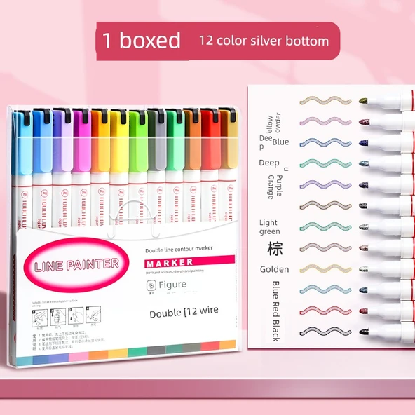 Çift Hat Çizim Kalemleri - 1 Kutuda/12 Paket