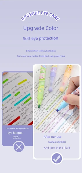 Silinebilir Floresan Vurgulayıcı Kalem Seti - Parfümsüz Yuvarlak Çubuk [Rastgele 1 adet] - 12