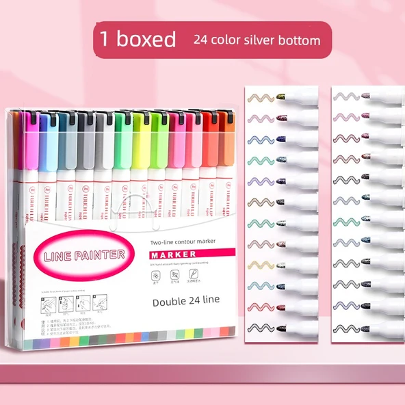 Çift Hat Çizim Kalemleri - 1 Kutuda/24 Paket - 1