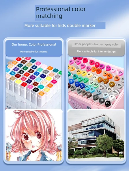 Su Bazlı İkili Uçlu Marker Seti - 24 Renk İkili Uçlu Marker ve Boyama Kitabı ile Gou Kalemi - Resim 9