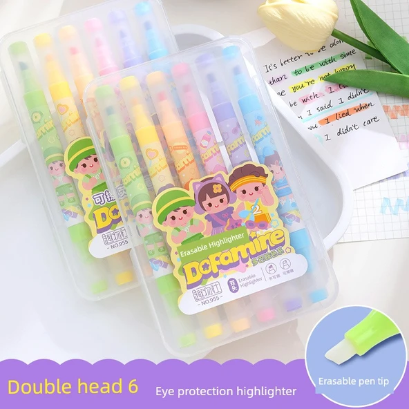 Silinebilir Floresan Vurgulayıcı Kalem Seti - Parfümsüz Yuvarlak Çubuk [Rastgele 1 adet] - 3