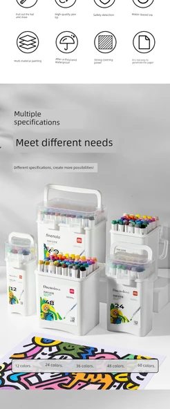 Akrilik Marker Kalem Seti - Üçgen - 12 Renk ve Kontur Kalemi - 6