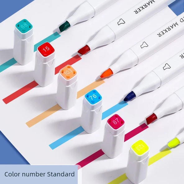 Su Bazlı İkili Uçlu Marker Seti - 24 Renk İkili Uçlu Marker ve Boyama Kitabı ile Gou Kalemi - Resim 3