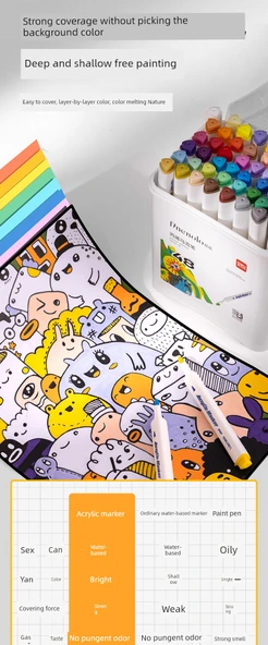 Akrilik Marker Kalem Seti - Üçgen - 60 Renk ve Kontur Kalemi - 7