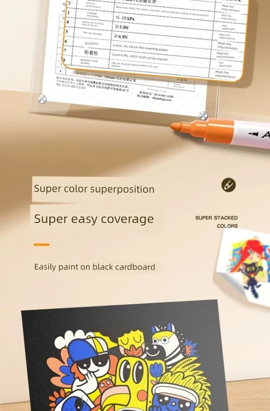 Akrilik Marker Kalemler - 48 Renk - Gelişmiş Set/56 Parça - Basma Gerektirmeyen - 9