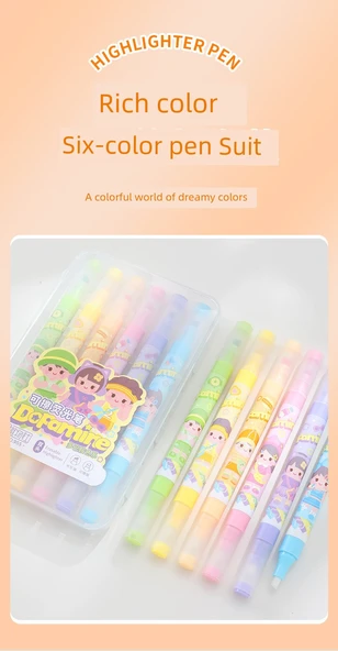 Silinebilir Floresan Vurgulayıcı Kalem Seti - Parfümsüz Yuvarlak Çubuk [Rastgele 1 adet] - 8