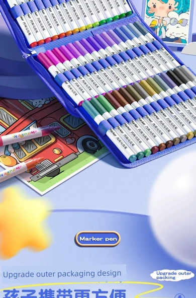 Akrilik Marker Kalem Seti - 48 Renk Astronot ve Kozmetik Çantası - 9