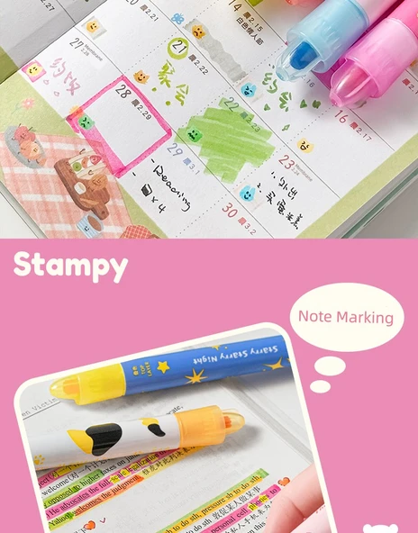 Yığılabilir Renkli Flüoresan Marker Kalemler - 1 Kutu Fondöten - 9