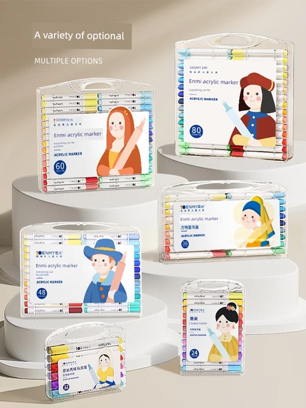 Akrilik Marker Kalemi - Yumuşak ve Sert İki Uçlu - Mutlu Ördek - 24 Renk - 3