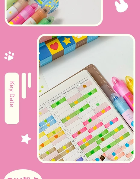 Yığılabilir Renkli Flüoresan Marker Kalemler - 1 Kutu Fondöten - 11