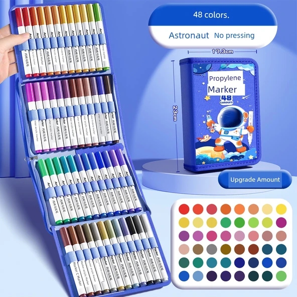 Akrilik Marker Kalem Seti - 48 Renk Astronot ve Kozmetik Çantası - 1