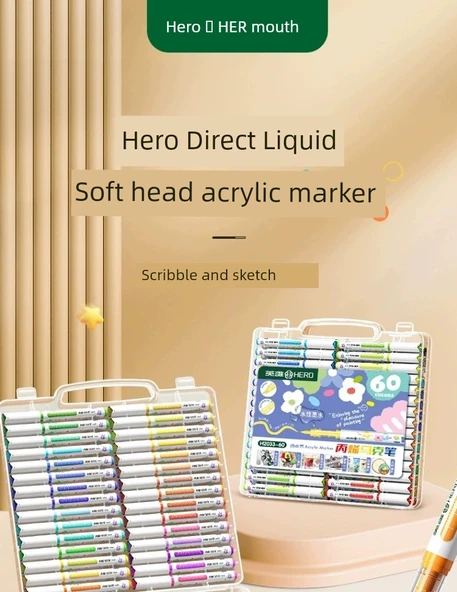 Akrilik Marker Kalem Seti - Peynir Paketi Aslan 24 Renk - Akıllı Mürekkep Kontrolü - 7