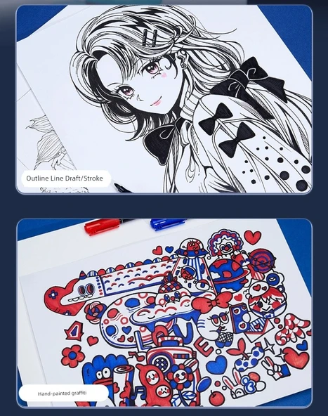 Çift Uçlu Kalem - Su Bazlı Kırmızı 12 - 11