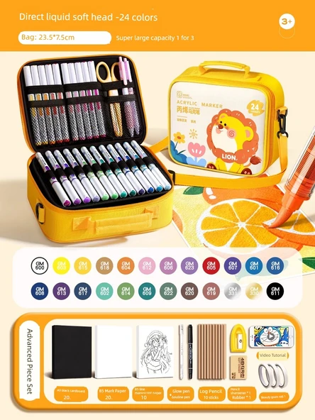 Akrilik Marker Kalem Seti - Peynir Paketi Aslan 24 Renk - Akıllı Mürekkep Kontrolü - 1