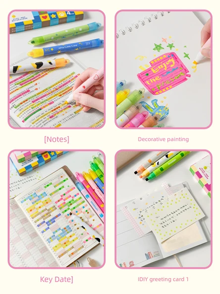 Yığılabilir Renkli Flüoresan Marker Kalemler - 1 Kutu Fondöten - 5