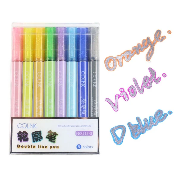 Çift Hat Kontur ve Sihirli Kalem Seti - 8 Renk Kontur Kalem + 12 Renk Sihirli Kalem - 10