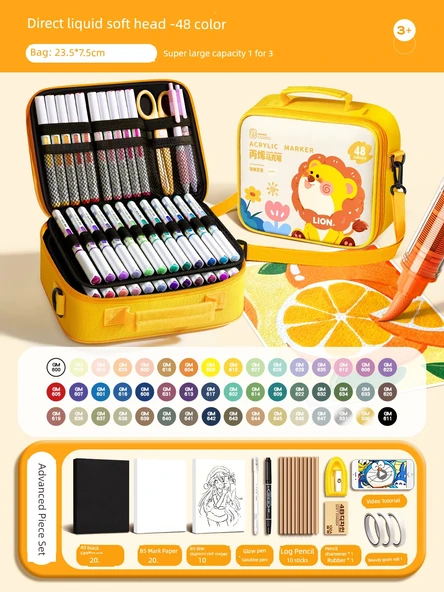 Akrilik Marker Kalem Seti - Küçük Aslan 48 Renk - Akıllı Mürekkep Kontrolü - 1