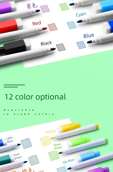 Silinebilir Çocuklar İçin Zararsız Beyaz Tahta Kalemleri - Çanta Fıçı - 24 Adet/8 Renk 3'er - 11