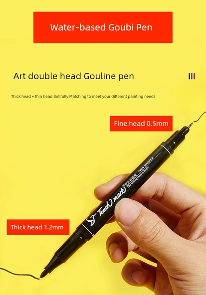 Çift Uçlu Sanat Gouline Kalemi - Su Bazlı Kırmızı 12 - 8