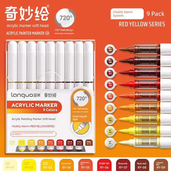 Akrilik Marker Kalemi Seti - 9 Renk Vitalite Sıcak Sistemi - 1
