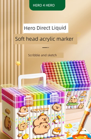 Akrilik Marker Kalem Seti - Küçük Aslan 48 Renk - Akıllı Mürekkep Kontrolü - 7