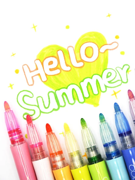 Çift Hat Kontur ve Sihirli Kalem Seti - 8 Renk Kontur Kalem + 12 Renk Sihirli Kalem - 6