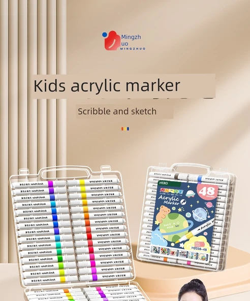 Akrilik Marker Kalemi - 24 Renk - Gelişmiş Takım 56 Parça - Basma Gerektirmeyen - 7