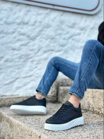 ET0802 Siyah Renk  Yüksek Taban Erkek Günlük Ayakkabı - Resim 2