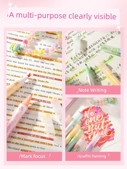 Çift Uçlu Fluoresan Marker Kalem Seti - 8 16 Renk Sevimli + Sıcak Hayat - 6