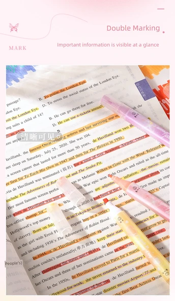 Çift Uçlu Fluoresan Marker Kalem Seti - 8 16 Renk Sevimli + Sıcak Hayat - 12