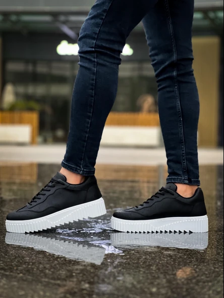 ET0802 Siyah Renk  Yüksek Taban Erkek Günlük Ayakkabı - Resim 5