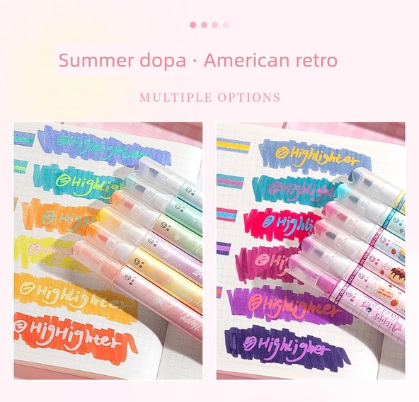 Çift Uçlu Fluoresan Marker Kalem Seti - 8 16 Renk Sevimli + Sıcak Hayat - 10