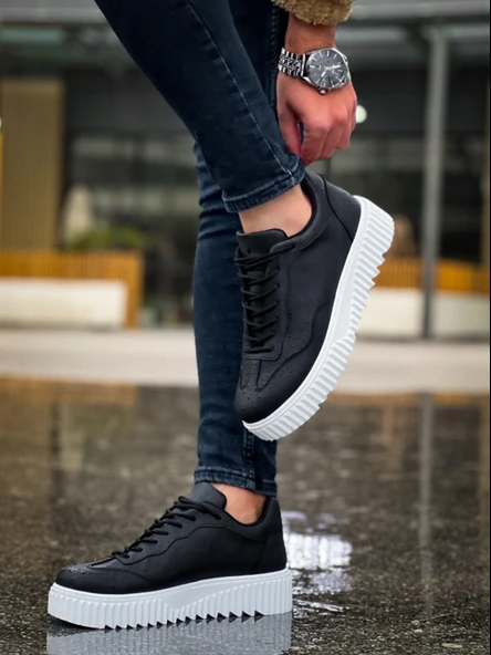 ET0802 Siyah Renk  Yüksek Taban Erkek Günlük Ayakkabı - Resim 6