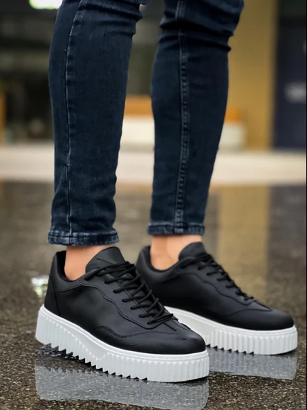 ET0802 Siyah Renk  Yüksek Taban Erkek Günlük Ayakkabı - Resim 4