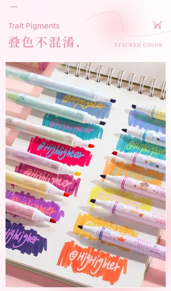 Çift Uçlu Fluoresan Marker Kalem Seti - 8 16 Renk Sevimli + Sıcak Hayat - 11