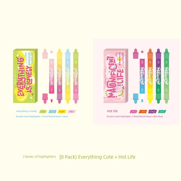 Çift Uçlu Fluoresan Marker Kalem Seti - 8 16 Renk Sevimli + Sıcak Hayat - 1