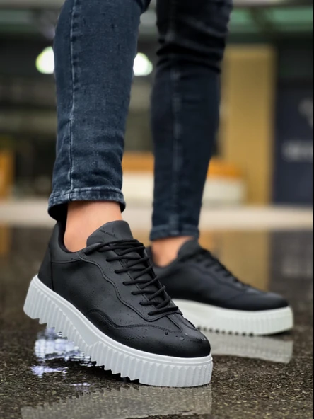 ET0802 Siyah Renk  Yüksek Taban Erkek Günlük Ayakkabı - Resim 7