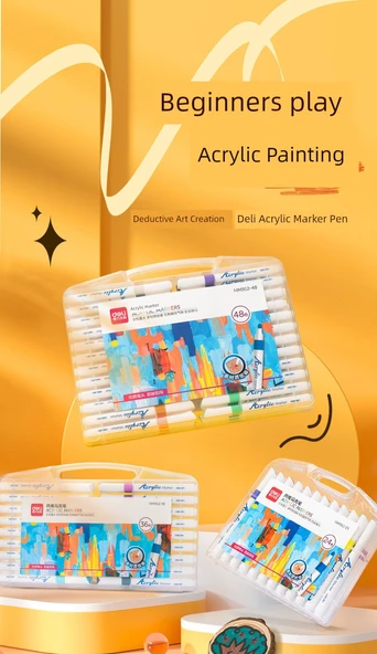 Akrilik Marker Kalem Seti - 100 Üçgen Çubuk - 36 Renk Kutulu - 8