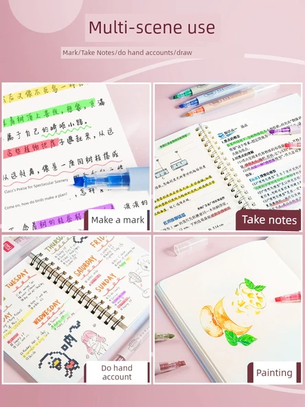 Oblik Uçlu Flüoresan Kalem - Çift Uçlu Taşınabilir Set - 4