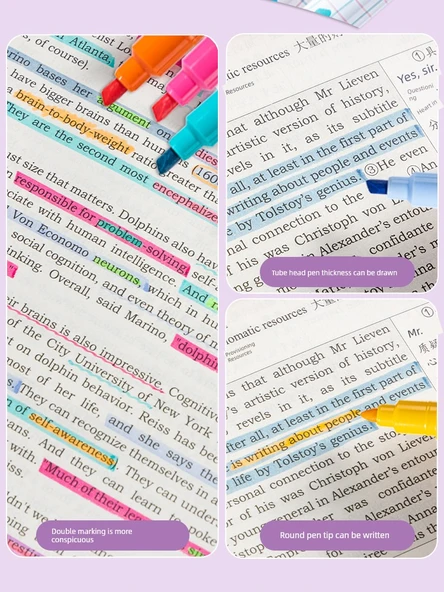 Çift Uçlu Anti-Blooming Flüoresan Marker Kalemi - Tam Renk Seti - 8 Adet - 4