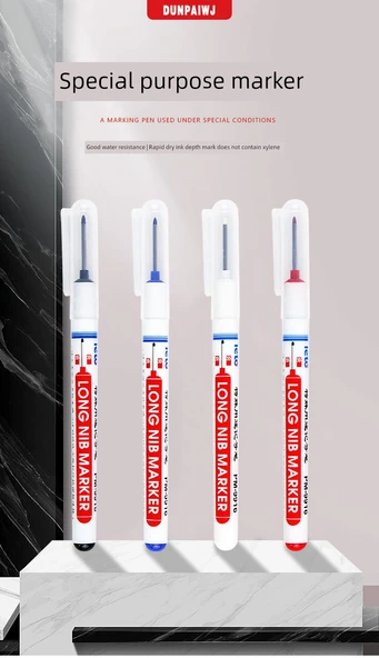 Uzun Uçlu Yağlı İşaretleme Kalemi - Kırmızı, Siyah, Mavi - 16 Adet - 5