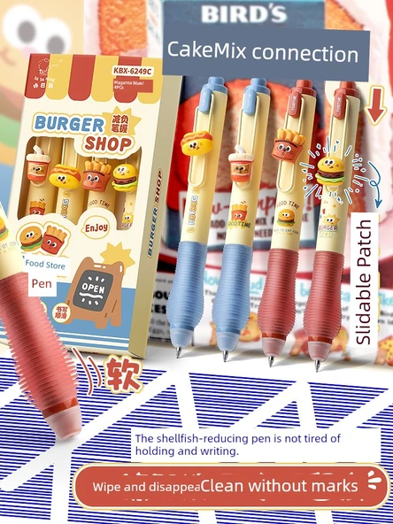 Silinebilir Jel Kalem 0.5mm - Atıştırmalık Dükkanları + Kiraz Çiçeği Kedisi / Kristal Mavi - 8'li Kutu - Resim 2