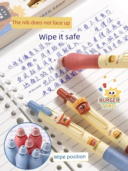 Silinebilir Jel Kalem 0.5mm - Atıştırmalık Dükkanları + Kiraz Çiçeği Kedisi / Kristal Mavi - 8'li Kutu - Resim 5