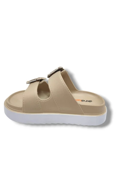 Akınal E474.Z.0000-25 Eva Altın Tokalı Çift Bant Kadın Terlik - 9