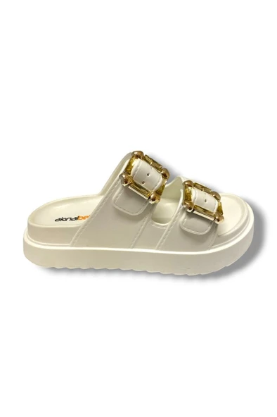 Akınal E474.Z.0000-25 Eva Altın Tokalı Çift Bant Kadın Terlik - 2